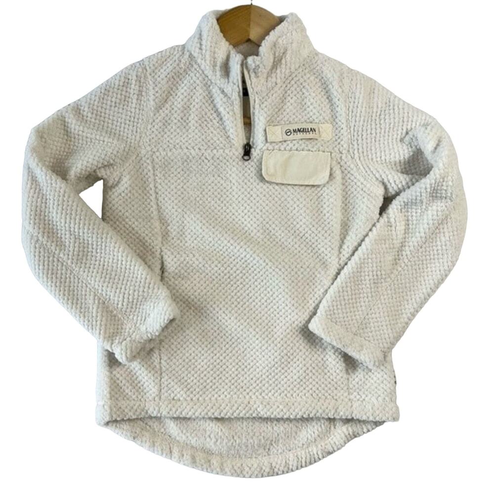 Magellan Girl's Pull Over Small Sweater White Teddy Quarter Zip Jacket